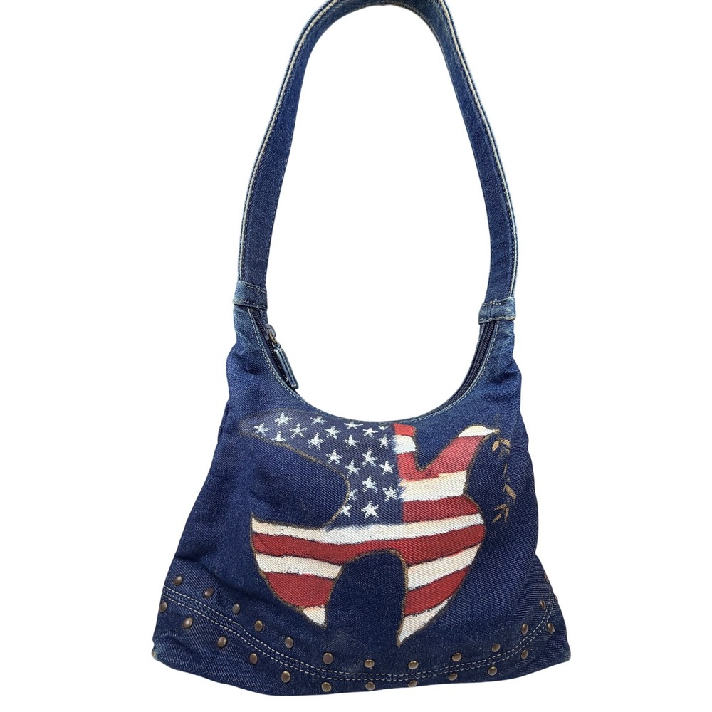 Nine West Hand made Y2K Denim American Flag Dove Hobo Patriotic Shoulder Bag